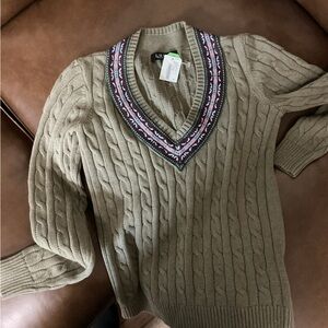 Ralph Lauren Cable Sweater with Patterned V-Neck NWT size S